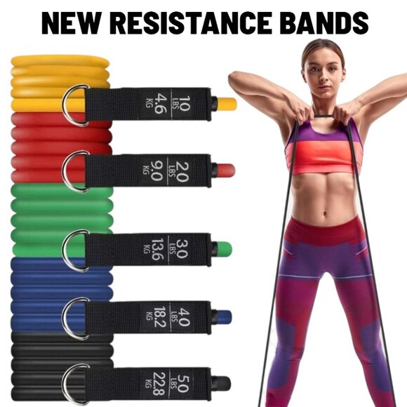 NEW Resistance Training Bands 11 Piece Set Home Workout Physical Therapy Yoga Pi - Picture 15 of 15